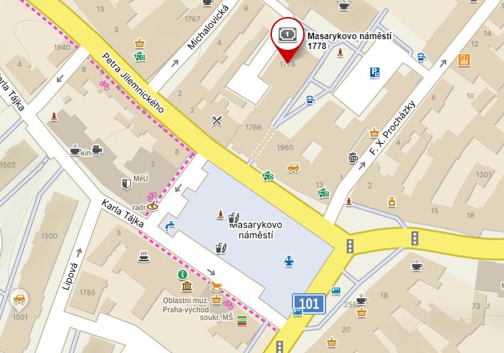 Mapa okolí Masarykova náměstí v Brandýse nad Labem